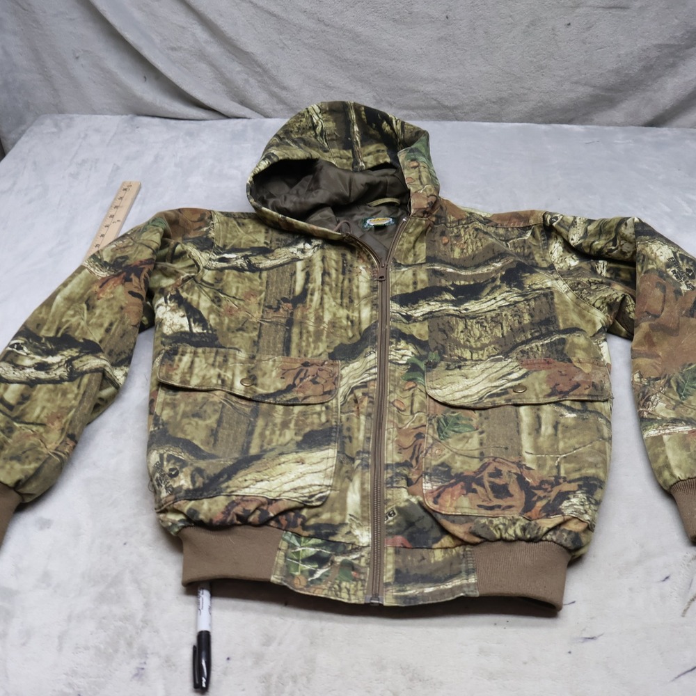 Cabelas Jacket Mens Small Break-Up Mossy Oak Camo Hooded Quilt Hunt Field Bomber
